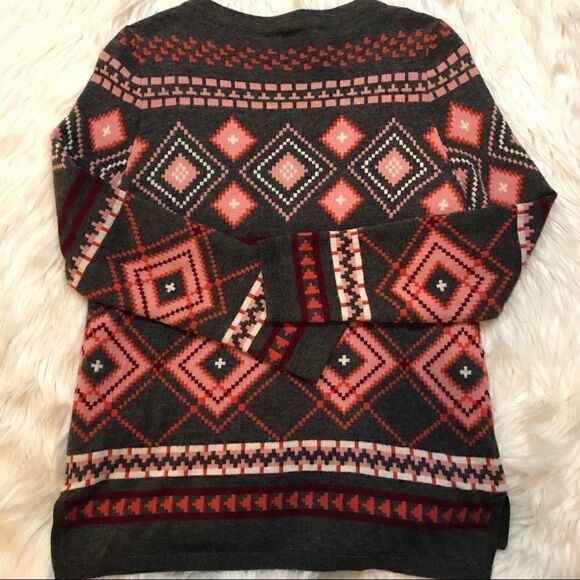 Talbots sweater gray pink Aztec medium petite - Picture 7 of 7